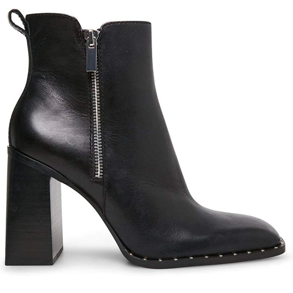 STIVE MADDEN Women’s Square Toe Leather Block Heel Boots